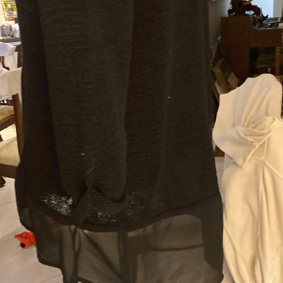 PeterNygard black thick sweater mini dress/top cuffed sleeved.sheer layer at end - Picture 7 of 8
